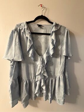 torrid Light Blue Ruffle Tie-Front Blouse